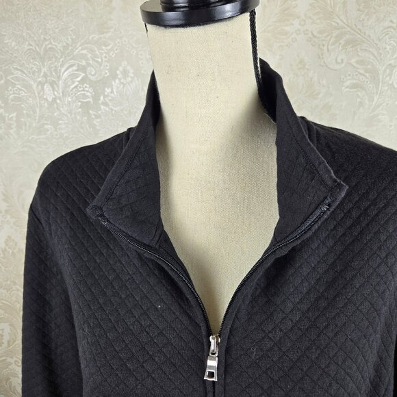 Croft & Barrow Size Petite XL Black Quilted Look Zip Front Jacket Button Pockets - Picture 3 of 12